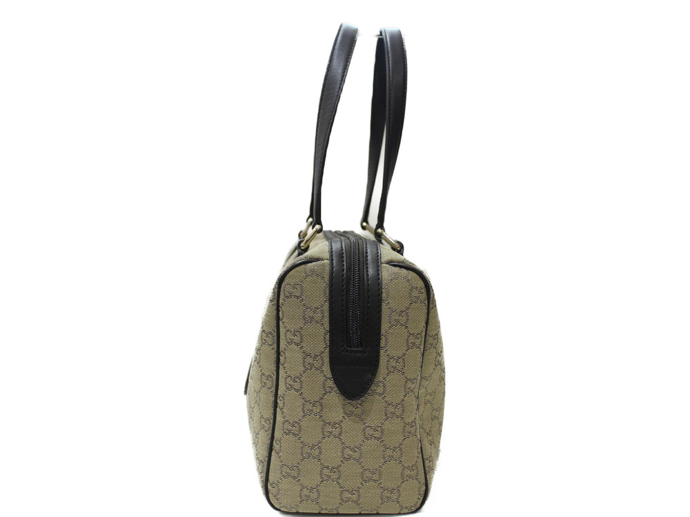 Gucci Leather Bag Brown Beige Canvas Boston Brown Tan